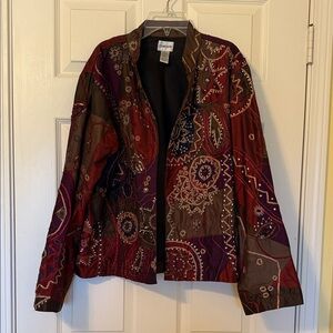 Patchwork Embroidered Jacket - Red, Purple, Brown